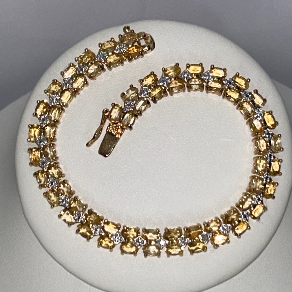 Nwot Genuine Citrine Gemstone Gold Plated Sterling Silver Designer Line Bracelet